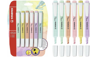 Highlighter - STABILO swing cool Pastel - Pack of 6 - Assorted Colours