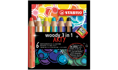 Multi-Talented Pencil - STABILO woody 3 in 1 - ARTY - Pack of 6 - Assorted Colours with Sharpener