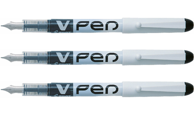 Pilot V-Pen Erasable Ink Fountain Pen Black Wallet of 3