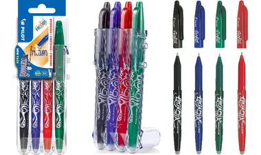 Pilot FriXion Ball Erasable Rollerball Pen Medium Set of 4 (Black/Blue/Green/Red)