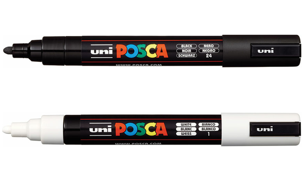 POSCA Medium PC-5M Art Paint Marker Pens Pack of 2 Drawing Poster Coloring  Markers Black & White Metal Glass Fabric Stone Paper 