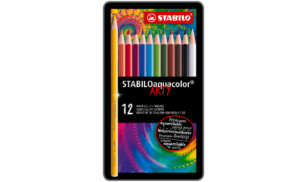 Aquarellable Colouring Pencil - STABILOaquacolor - ARTY - Tin of 12 - Assorted Colours