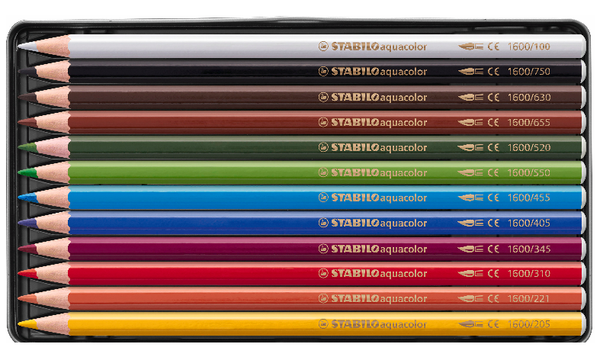 Aquarellable Colouring Pencil - STABILOaquacolor - ARTY - Tin of 12 - Assorted Colours