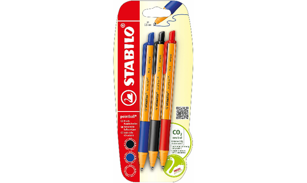 Ballpoint Pen - STABILO pointball - Pack of 3 - Blue, Black, Red