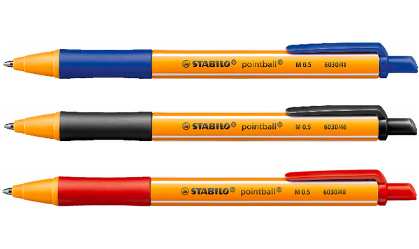 Ballpoint Pen - STABILO pointball - Pack of 3 - Blue, Black, Red