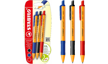 Ballpoint Pen - STABILO pointball - Pack of 3 - Blue, Black, Red