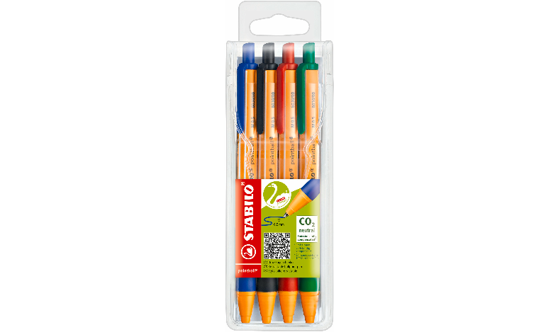 Ballpoint Pen - STABILO pointball - Pack of 4 - Blue, Black, Red Green