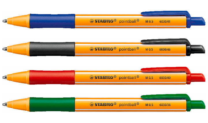 Ballpoint Pen - STABILO pointball - Pack of 4 - Blue, Black, Red Green