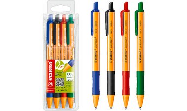 Ballpoint Pen - STABILO pointball - Pack of 4 - Blue, Black, Red Green