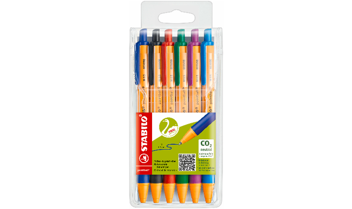 Ballpoint Pen - STABILO pointball - Pack of 6 - Red, Blue, Black, Green, Turquoise, Lilac