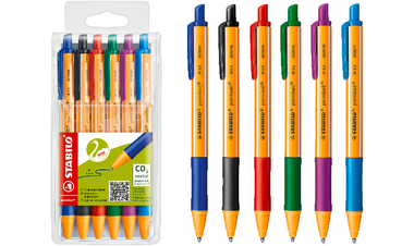 Ballpoint Pen - STABILO pointball - Pack of 6 - Red, Blue, Black, Green, Turquoise, Lilac