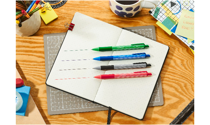 Ballpoint Pen - STABILO pointball Colourful - Pack of 3 - Ultramarine, Dark Grey and Rust Red