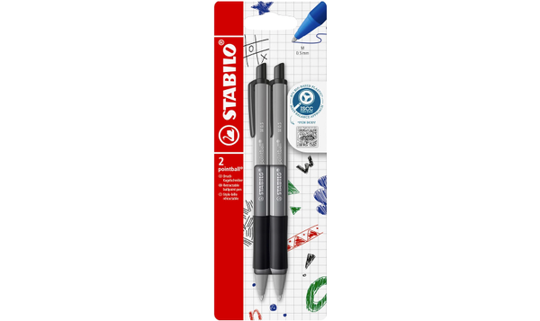 Ballpoint Pen - STABILO pointball Colourful - Pack of 2 - Dark Grey with Black Ink