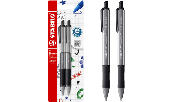 Ballpoint Pen - STABILO pointball Colourful - Pack of 2 - Dark Grey with Black Ink