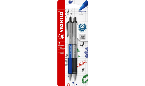 Ballpoint Pen - STABILO pointball Colourful - Pack of 2 - Ultramarine and Dark Grey