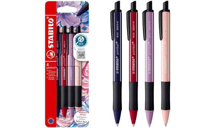 Ballpoint Pen - STABILO pointball NatureCOLORS Wildflower - Pack of 4 Assorted Colours