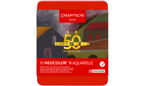 Caran d'Ache Neocolor II Water Soluble Wax Pastels - 50 Year Special Edition - Dark - Assortment of 10