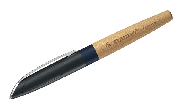 Climate-Neutral Fountain Pen - STABILO Grow - Pack of 1 - Blueberry Blue/Beech Wood including Blue Ink Cartridge