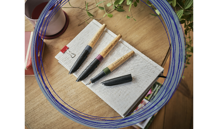Climate-Neutral Fountain Pen - STABILO Grow - Pack of 1 - Blueberry Blue/Beech Wood including Blue Ink Cartridge