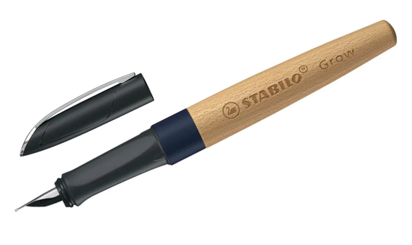 Climate-Neutral Fountain Pen - STABILO Grow - Pack of 1 - Blueberry Blue/Beech Wood including Blue Ink Cartridge