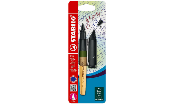 Climate-Neutral Ballpoint Pen - STABILO Grow - Pack of 1 - Moss Green/Oak including Blue Ballpoint Refill