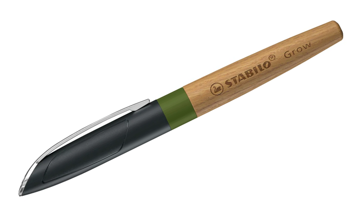 Climate-Neutral Fountain Pen - STABILO Grow - Pack of 1 - Moss Green/Oak Wood including Blue Ink Cartridge