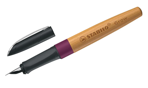 Climate-Neutral Fountain Pen - STABILO Grow - Pack of 1 - Plum Red/Cherry Wood including Blue Ink Cartridge