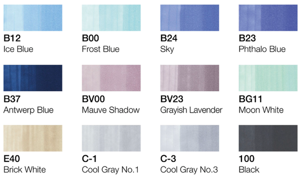 Copic Classic Marker Pen Set of 12 Winter Colours