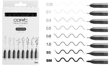 Copic MultiLiner Drawing Pen Set of 8 Black