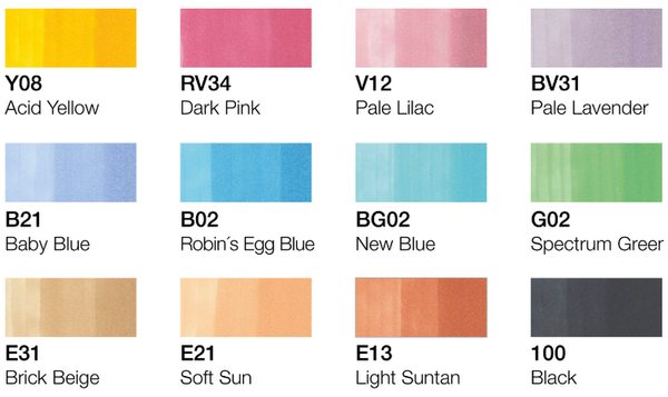 Copic Classic Marker Pen Set of 12 Pastel Colours