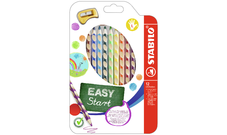 Ergonomic Colouring Pencil - STABILO EASYcolors - Left-Handed - Pack of 12 - Assorted Colours with Sharpener
