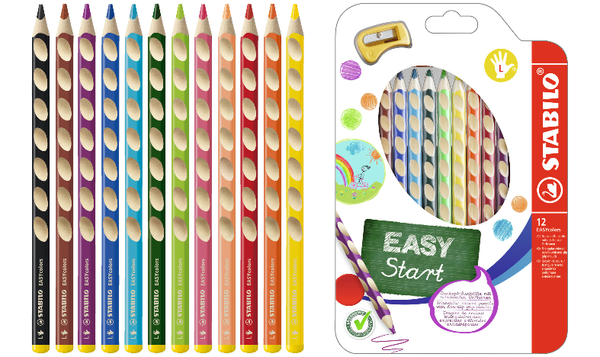 Ergonomic Colouring Pencil - STABILO EASYcolors - Left-Handed - Pack of 12 - Assorted Colours with Sharpener