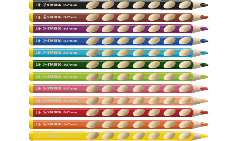 Ergonomic Colouring Pencil - STABILO EASYcolors - Left-Handed - Pack of 12 - Assorted Colours with Sharpener