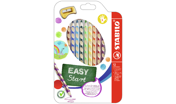 Ergonomic Colouring Pencil - STABILO EASYcolors - Left-Handed - Pack of 12 - Assorted Colours with Sharpener