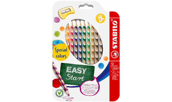 Ergonomic Colouring Pencil - STABILO EASYcolors - Left-Handed - Pack of 12 - Special Colours with Sharpener