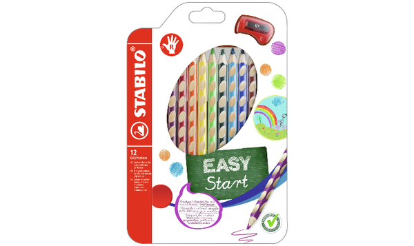 Ergonomic Colouring Pencil - STABILO EASYcolors - Right-Handed - Pack of 12 - Assorted Colours with Sharpener