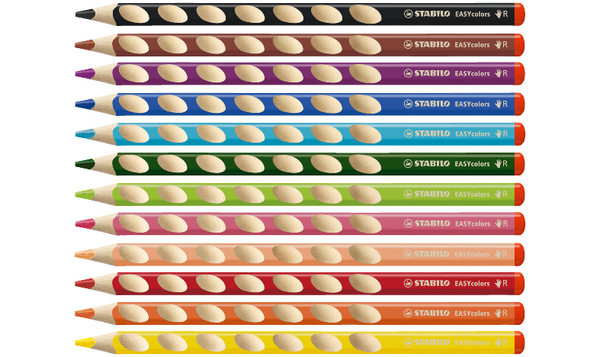 Ergonomic Colouring Pencil - STABILO EASYcolors - Right-Handed - Pack of 12 - Assorted Colours with Sharpener