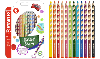 Ergonomic Colouring Pencil - STABILO EASYcolors - Right-Handed - Pack of 12 - Assorted Colours with Sharpener