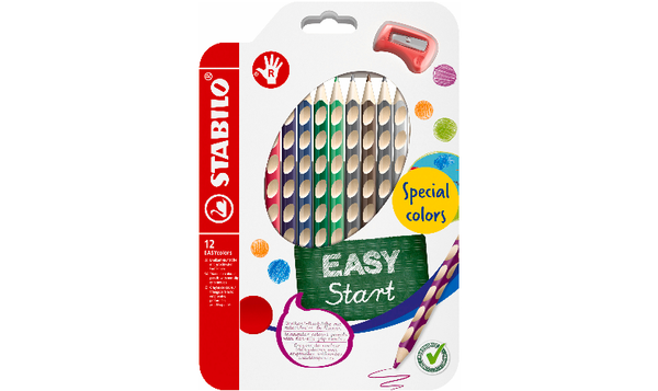 Ergonomic Colouring Pencil - STABILO EASYcolors - Right-Handed - Pack of 12 - Special Colours with Sharpener