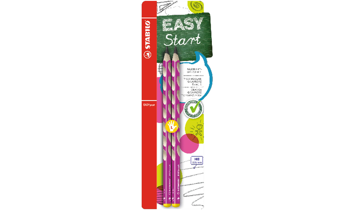 Ergonomic Graphite Pencil - STABILO EASYgraph - Left Handed - Pack of 2 - Pink - HB