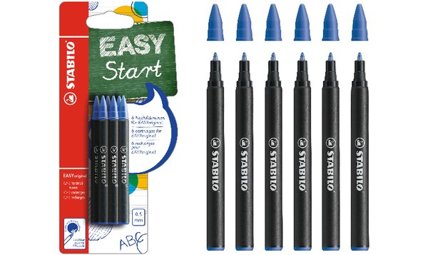 Ergonomic Rollerball - STABILO EASYoriginal Refills - Pack of 6 pcs - Blue