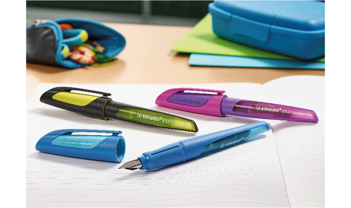 Ergonomic School Fountain Pen - STABILO EASYbuddy - Black/Lime