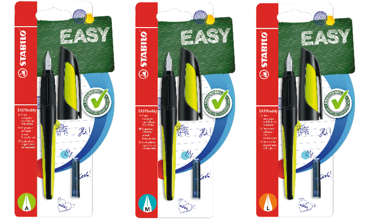 Ergonomic School Fountain Pen - STABILO EASYbuddy - Black/Lime