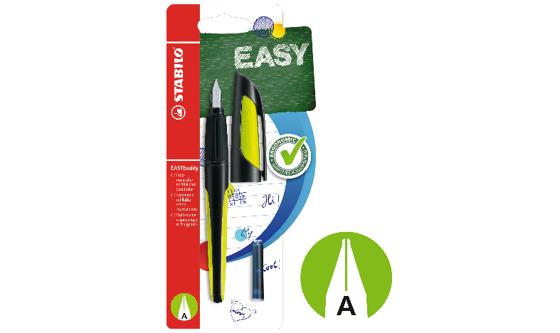 Ergonomic School Fountain Pen - STABILO EASYbuddy - Black/Lime