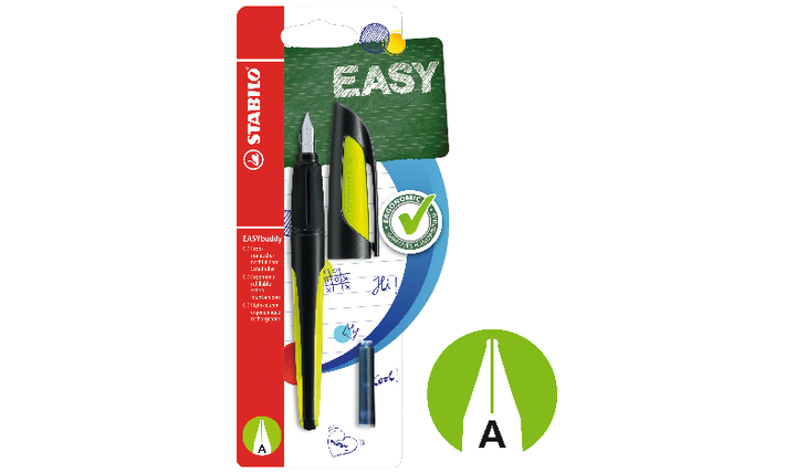 Ergonomic School Fountain Pen - STABILO EASYbuddy - Black/Lime