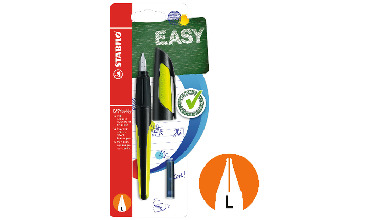 Ergonomic School Fountain Pen - STABILO EASYbuddy - Black/Lime