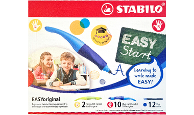Ergonomic Rollerball - STABILO EASYoriginal - Classpack of 12 - 10 x Right-Handed Dark Blue/Light Blue + 2 x Left-Handed Lime/Green with 12 Refills
