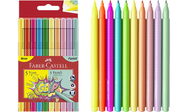 Faber-Castell Grip Colour Markers - Neon + Pastel Colours Set of 10