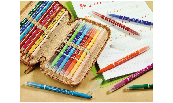 Fibre-Tip Pen and Fineliner - STABILO Trio 2 in 1 - Pack of 10 - Assorted Colours