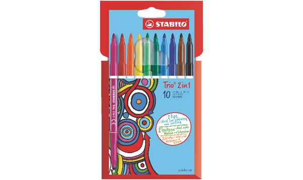 Fibre-Tip Pen and Fineliner - STABILO Trio 2 in 1 - Pack of 10 - Assorted Colours